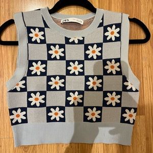blue crop knit zara top